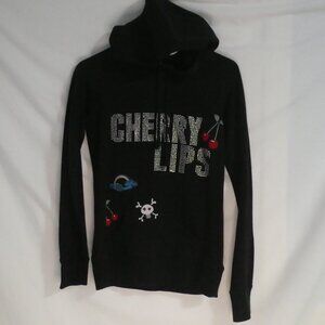 BUFFALO SHOP | small | CHERRY LIPS Black Hoodie / Hooded Sweatshirt